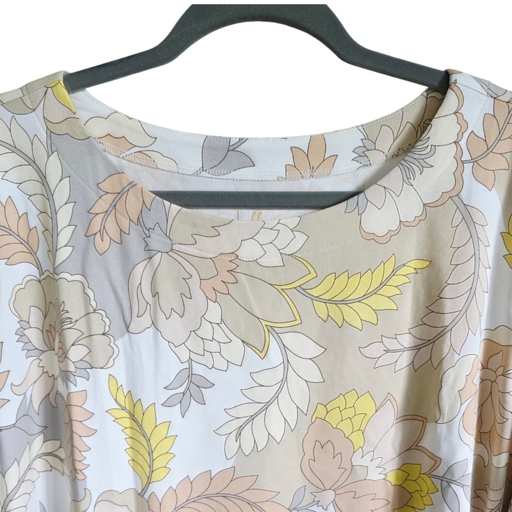 Belle by Kim Gravel Floral Print Blouse Top Cream XL Women's Long Sleeve NEW